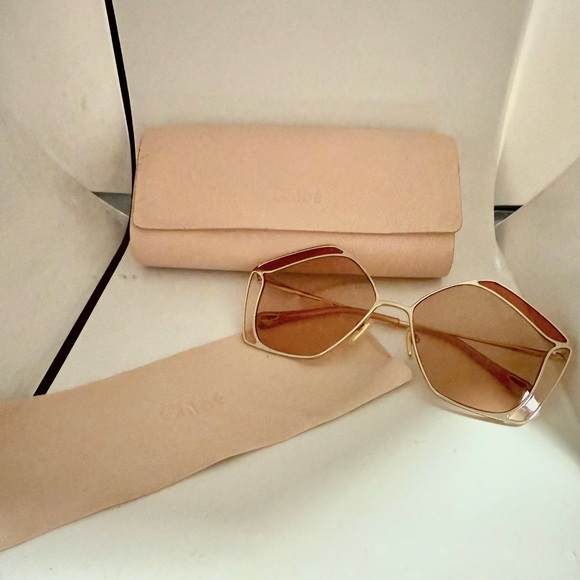 Chloe Authentic Geometric Butterfly Sunglasses Gold and Brown Eyewear NEW
